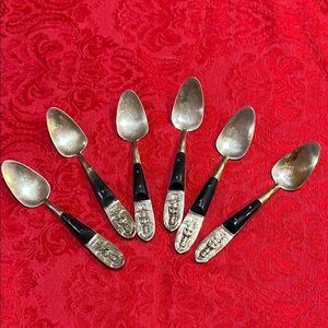 Siam Brass/bronze and wood spoons 6 piece Set Rare Vintage